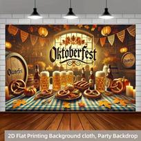 2D Traditional Oktoberfest Backdrop, Beer Barrel & Pretzel Photo Banner for Party & Events 47.2x31.5inch/120*80cm beige