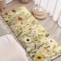 1Pcs Romantic Wildflowers And Butterflies Non-Slip Washable Area Rug Runner for Entryway, Living Room, Bedroom & Patio 60X90cm beige