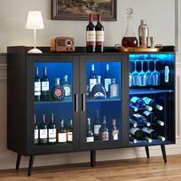 VEVOR vyno spintelė, kavos baro spintelė su 9 vyno butelių laikikliais, modernus bufetas su stiklo laikikliu, reguliuojamas LED ryškumas 120 x 40 x 90 cm