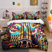 Colorful Sagrada Familia Art Bedding Duvet Cover Set  (1*Duvet Cover 2*Pillowcases, without duvet insert) 200x200cm blue