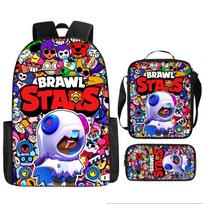 Brawl Stars Wild Student Backpack Large Capacity 3-Piece Set Pencil Case Shoulder Bag for Kids Teens less