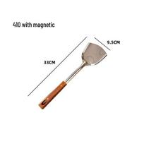 Ebony Handle Stainless Steel Cookware Set: Thickened Wok Spatula & Soup Ladle, Anti-Scald Design. gray