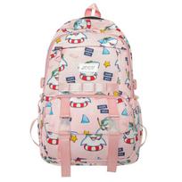 New double pocket cute printed backpack cartoon creative primary and secondary school student schoolbag large capacity lightweight campus backpack One size žalia