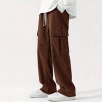 Men's Corduroy Loose Wide Leg Straight Leg Casual Pants XXXL juoda