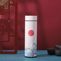 Thermal Mug Water Bottle Thermos Chinese Style Ins Illustration Vacuum Flask Stainless Steel Display Temperature Water Cup 500ML 500ML black
