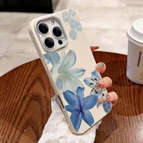 Elegant Blue Lily Pattern Phone Case for Samsung Galaxy A56 A35 A55 A15 A54 A33 A53 A16 S25 S24 Ultra S23 S21 FE S22 Plus Cover Galaxy S24 gray