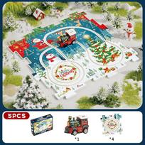 Kids Christmas Puzzles Electric Rail Car Creative Games DIY Assembling Scene Map Rail Train Children Toys Fun Christmas Gifts blue