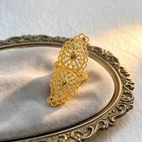 Double Waterdrop Ancient Filigree Wide Open Ring/ODM   & Customization         JZ554 beige