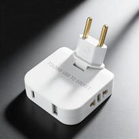 180° Foldable 4-in-1 EU Plug Adapter Power Converter Socket with USB And Type-C Port for Travel Charging white gray