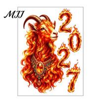 Flaming Zodiac Sheep Stickers 2027 Year of Goat Window Cling, Lunar New Glass Holiday Surface Decor Sticker, Flame Style Spring Festival Door for Home S A orange