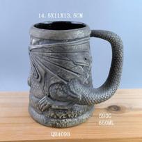 Game of Thrones Beer Mug Creative Pirate Large Glass, Draft Beer Cup with Handle, Ceramic Embossed Dragon Cup, Bar Personality 601-700ml gray