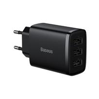 Compact 3x USB 17W black wall charger