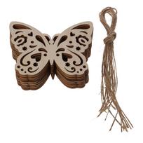 10pcs 90mm*69mm Butterfly Wood Slices Wood Butterfly Shape Blank Wooden Ornaments with Ropes Wooden Color black