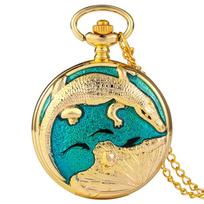 Superb Pisces Necklace Pocket Watch Luxury Golden Vivid Fish Pearl Pattern FOB Chain Pendant Constellation Clock Birthday Gifts beige