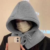 Moteriškos žieminės kepurių skarelės rinkinys Balaclava kepurė su raišteliu Slouchy Šiltas šalikas su gobtuvu Megzta megztinė kepurė, kostiumo priedai smėlis