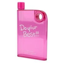 420ml Slim Flat Water Bottle with Cover Portable Travel Mug Plastic Reusable Bottle Round Hole Pink pink