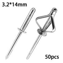 50 vnt. Sidabriniai aliuminio lydinio kniedės 3,2 mm 4,0 mm 4,8 mm Išmetimo kniedės Naujos Tri Grip kniedės 3.2x14mm(50pcs)
