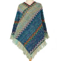 Moteriškas Boho Geometrinis Zigzago Rašto Megztas Pončo Apsiaustas, Etninė Kutais Puošta Skara Apklotas, Laisvas Derliaus Stiliaus Ypač Dydžio Megztinis Peties Dangalas L oranžinė