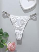 Trendy European & American Rhinestone Low-Waist High-Cut Thong Underwear S (Waist 30) balta