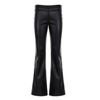 Moterų slim fit PU odos kelnės Streetwear žemo liemens trumpos platėjančios kelnės laisvalaikio viengalės spalvos tamprios Large juoda