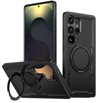 Dėklas Samsung Galaxy S25 Ultra Edge S24 FE S23 Plus S22 S21, slėgio mažinimo, 360° besisukantis magnetinis metalinis laikiklis, galinis dangtelis For S21 juoda