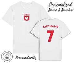 Lenkija Polska Marškinėliai 2024 Personalizuotas Vardas ir Numeris Suaugusiems Vaikams Kūdikiams, Futbolas Euro S white