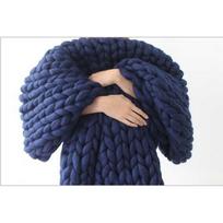 WOSTAR Storas merino vilnos pledas storos didelės gijos vilnos megztas pledas žieminis šiltas languotas pledas ant sofos lovos 50x50cm
