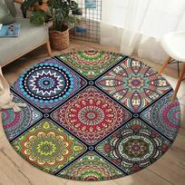 Boho Mandalos Apvalus Kilimas Spalvingas Gėlėtas Spaudinys Plotinis Kilimas Svetainei Miegamajam Kėdei Neslystantis Grindų Kilimėlis Namų Virtuvei Durų Kilimėlis 60cm black