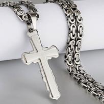 Katalikų ispanų Biblijos kryžiaus pakabukai Karoliai Nerūdijančio plieno Bizantinės grandinėlės Karoliai Biblijos malda Vyriški papuošalai Dovana 55cm gray