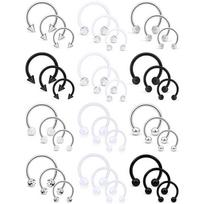 36PCS Horseshoe Barbell Surgical Steel Nose Septum Rings Hoop Daith Earring Eyebrow Tragus Vertical Lip Piercing Jewelry 3 Size Set white