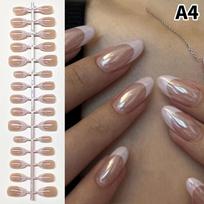 30Pcs French Pearlescent Press On Nail White Edge Full Cover Fakenail Mixed Size Nude Transparent False Nail gray