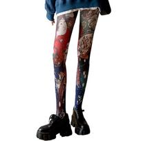 Trendy Style Tights With Floral Tree Design Elastic Nylon Leggings High Waist Patterned Stockings for Women 1 black