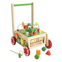 Wooden Baby Walker Stroller with Educational Learning Aid - Anti-Tip Push Car Toy for Toddlers beige
