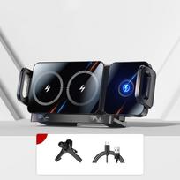 Dvigubos spiralės sulankstomas telefono laikiklis Automobilinis belaidis įkroviklis Universalus automobilinis telefono laikiklis Greitas įkrovimas Samsung iPhone Xiaomi Z Fold juoda