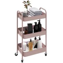 Storage Cart with 3 Baskets and Steel Frame for Living Room Bedroom Office Kitchen 45x30.6x79 cm Pink
