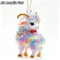 2D Flat Acrylic Chinese Zodiac Goat Christmas Hanging Pendant Xmas Tree New Year Car Decor A3 white
