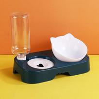 Dog Bowl with Stand Automatic Water Storage Dispenser Pet Cat Food Bowl 2-in-1 Splash-proof Water Container Elevated Removable pilka spalva