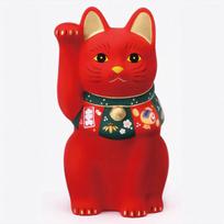 Yakushigama Lucky Charm Lucky Charm Maneki-neko (Large, Red) - (Includes Sticker) raudona