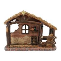 Kalėdinė Betliejaus scena Dekoracija Prakaulės namelis Ornamentas su šiltomis šviesomis, Retro dervos arklidės dekoratyvinės figūrėlės, Rustic religinis eksponavimo rekvizitas 1pc black