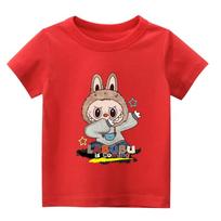 2025 New Children's T-shirt Casual Style LABUBU Printed Round Neck Short Sleeve Casual Girls' Top 100 blue