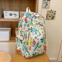 Cute large-capacity schoolbag female college student niche simple and versatile retro flower backpack junior high school student backpack Single pack black