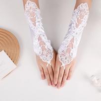 Mary pirštinės baltos vestuvinės nuotakos ilgos nėriniuotos siuvinėtos bepirštės vestuvinės pirštinės About 29cm long dramblio kaulas