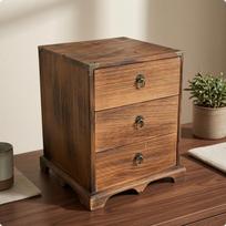 Rustic Desktop Storage Cabinet WoodGrain Finish 3Drawer Wooden Dark Metal Accents brown