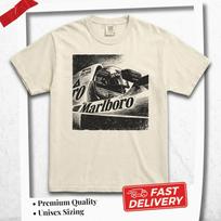 Formulės 1 įkvėpti marškinėliai, Marlboro F1 automobilio marškinėliai, Ayrtono Senos marškinėliai, Retro lenktynių gerbėjo dovana, Motorsporto vintažiniai marškinėliai L black