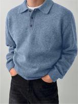 2025 Autumn/Winter Men's Versatile Hong Kong Style Casual Knit Pullover POLO Shirt for Dates & Commuting XL mėlyna