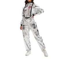 Adult Astronaut Costume Full Body Jumpsuit Space Theme Uniform with Patches and Zipper Closure for Parties Events M sidabras