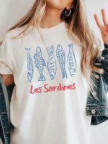 Unisexs Sardines Fish Retro Graphic Tshirt Short Sleeve Crew Neck Casual Summer Top Print For Beach Outfits Casual Attire S blue