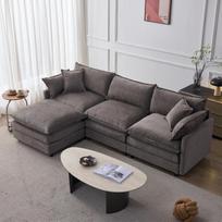 Modulinė kampinė sofa iš veliūro - 3 vietų su ilgiu gultu ir pufiku, L formos sofa svetainei ir poilsio zonai (Šis SKU atitinka W3915S00002) 267 x 154 x 85 cm pilka