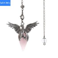 Natural crystal stone hexagonal cone phoenix wings pendant retro pendulum peace dove pendant Red Agate gray