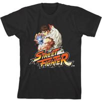 Street Fighter Klasikinis Stiprus Ryu Apvalia Kaklo Trumpomis Rankovėmis Berniukiški Juodi Marškinėliai L juoda